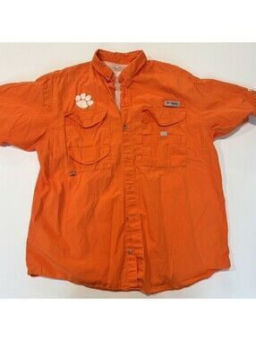 Columbia PFG Clemson Tigers Fishing Shirt Men’s XL Orange Vented Short Sleeve